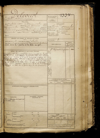 Delcourt, Gaston Anthelines Séraphin, né le 22 août 1897 à Béthencourt-sur-Mer (Somme), classe 1917, matricule n° 1337, Bureau de recrutement d'Abbeville