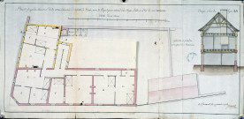 Plan et coupe des casernes de la maréchaussée de la ville de Ham, avec le projet pour relever d'un étage l'aile à l'est de ce batiment