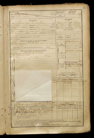 Decaix, Albert Octave, né le 21 janvier 1877 à Belleuse (Somme), classe 1897, matricule n° 607, Bureau de recrutement d'Amiens