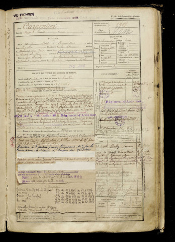 Carpentier, Marcel Louis, né le 19 juin 1896 à Franvillers (Somme), classe 1916, matricule n° 1407, Bureau de recrutement d'Amiens