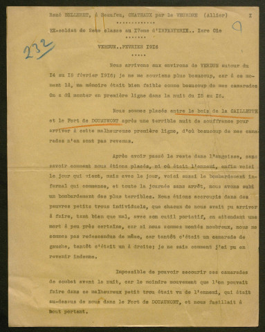 Témoignage de Belleret, René et correspondance avec Jacques Péricard