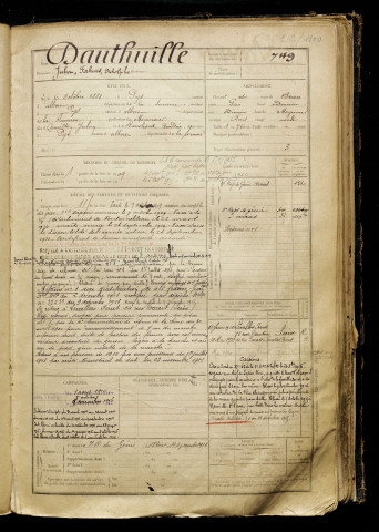 Dauthuille, Julien Fabuis Adolphe, né le 06 octobre 1888 à Pys (Somme), classe 1908, matricule n° 749, Bureau de recrutement de Péronne