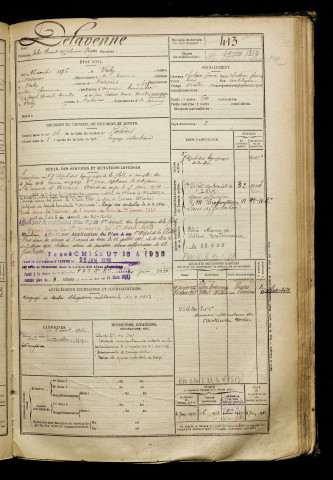Delavenne, Jules Clément Appolinaire Roger, né le 16 août 1896 à Vrély (Somme), classe 1916, matricule n° 413, Bureau de recrutement de Péronne