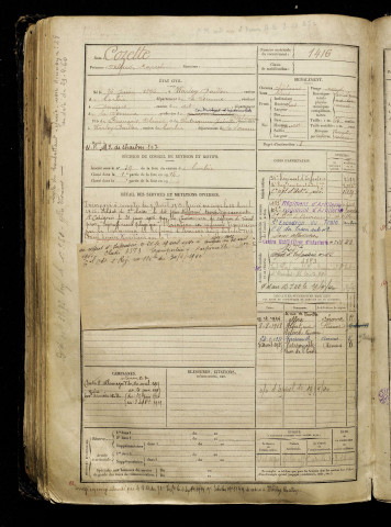 Cozette, Alfred Marcel, né le 26 juin 1896 à Warloy-Baillon (Somme), classe 1916, matricule n° 1416, Bureau de recrutement d'Amiens