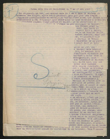 Témoignage de Saint-Sernin, J. et correspondance avec Jacques Péricard