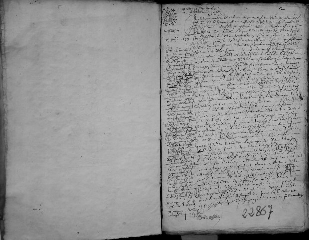 Etude de Me Jean Daiz à Amiens (étude n°22). Minutes de l'année 1677