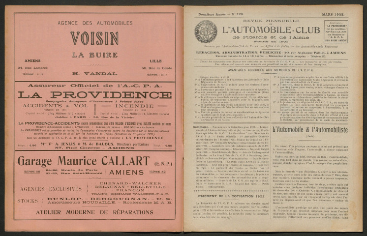 L'Automobile-club de Picardie et de l'Aisne. Revue mensuelle, 128, mars 1922