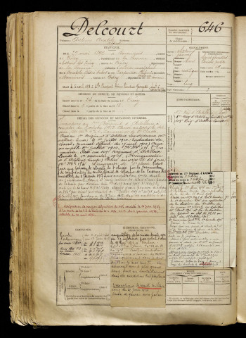 Delcourt, Antoine Anatole Arthur, né le 27 mai 1892 à Dominois (Somme), classe 1912, matricule n° 646, Bureau de recrutement d'Abbeville