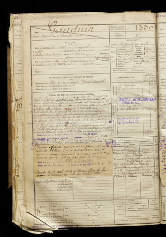 Gauduin, Marcel Louis Alexandre, né le 06 novembre 1901 à Amiens (Somme), classe 1921, matricule n° 1330, Bureau de recrutement d'Amiens