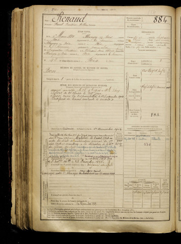 Renaud, Paul Frédéric Authime, né le 06 mars 1880 à Blangy-sous-Poix (Somme), classe 1900, matricule n° 884, Bureau de recrutement d'Amiens