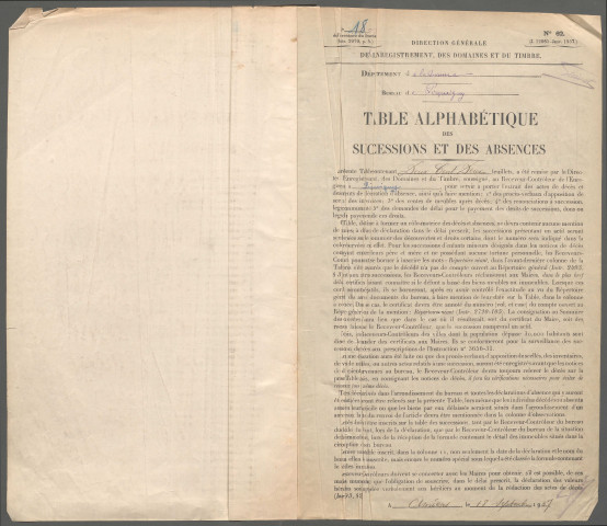 Table des successions et absences du bureau de Picquigny