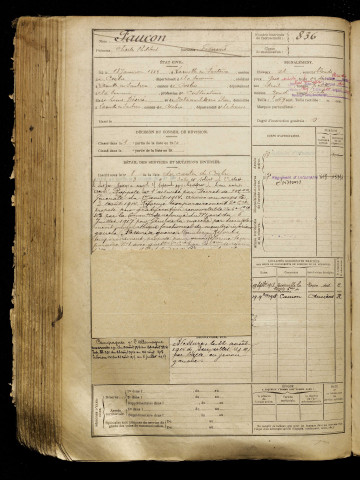 Faucon, Charles Philibert, né le 18 janvier 1889 à Lamotte-Warfusée (Somme), classe 1909, matricule n° 836, Bureau de recrutement d'Amiens