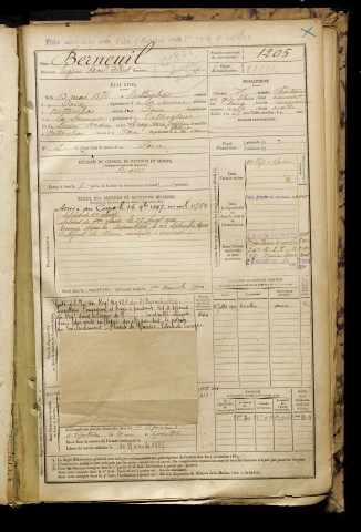 Berneuil, Eugène Raoul Albert, né le 13 mai 1876 à Bettembos (Somme), classe 1896, matricule n° 1205, Bureau de recrutement d'Amiens