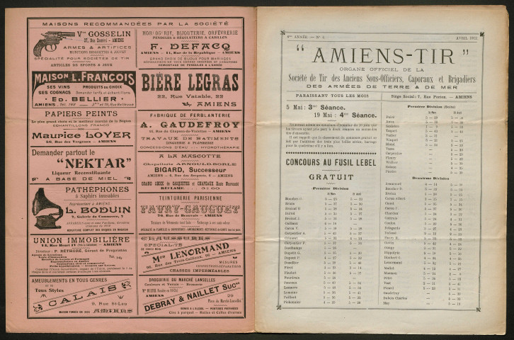 Amiens-tir, organe officiel de l'amicale des anciens sous-officiers, caporaux et soldats d'Amiens, numéro 4 (avril 1912)