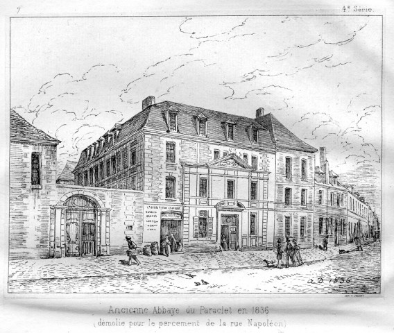 Ancienne abbaye du Paraclet en 1836 (démolie pour le percement de la Rue Napoléon)