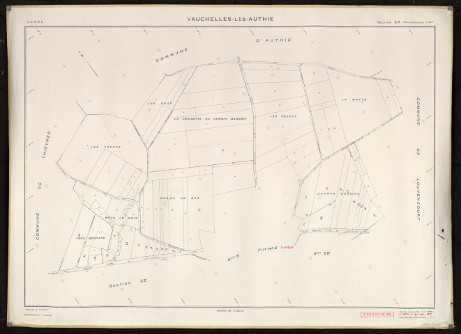 Plan du cadastre rénové - Vauchelles-lès-Authie : section ZA