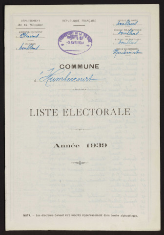 Liste électorale : Humbercourt