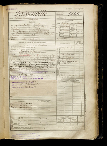 Dassonville, Etienne Henri Théophile, né le 26 décembre 1901 à Doullens (Somme), classe 1921, matricule n° 1240, Bureau de recrutement d'Abbeville