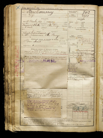 Duchaussoy, Georges, né le 26 décembre 1879 à Amiens (Somme), classe 1899, matricule n° 702, Bureau de recrutement d'Amiens