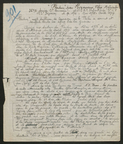 Témoignage de Vigouroux, Félix (Porteur de fil de fer) et correspondance avec Jacques Péricard