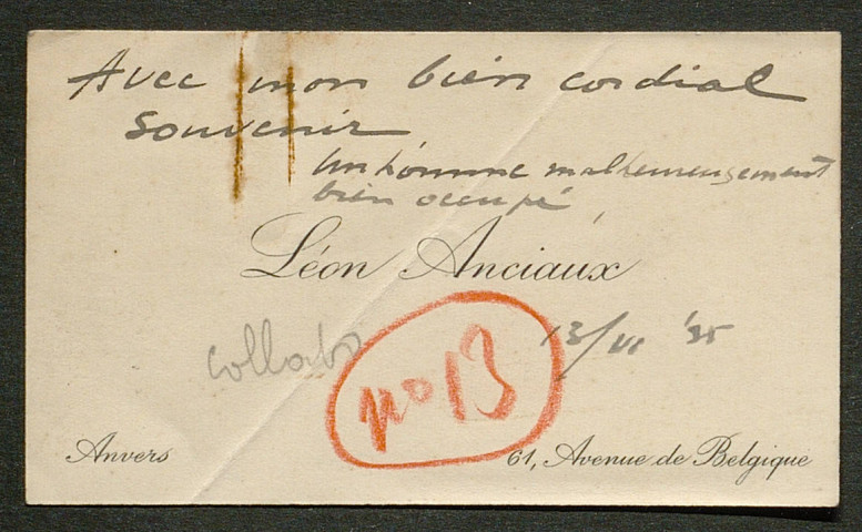 Témoignage de Anciaux, Léon (Lieutenant) et correspondance avec Jacques Péricard
