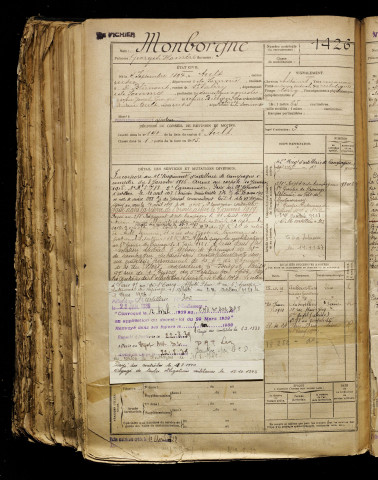 Monborgne, Georges Homère, né le 04 septembre 1897 à Ault (Somme), classe 1917, matricule n° 1426, Bureau de recrutement d'Amiens