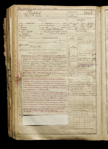 Macré, Alfred Jean Baptiste Théodore, né le 06 avril 1881 à Amiens (Somme), classe 1901, matricule n° 1428, Bureau de recrutement d'Amiens