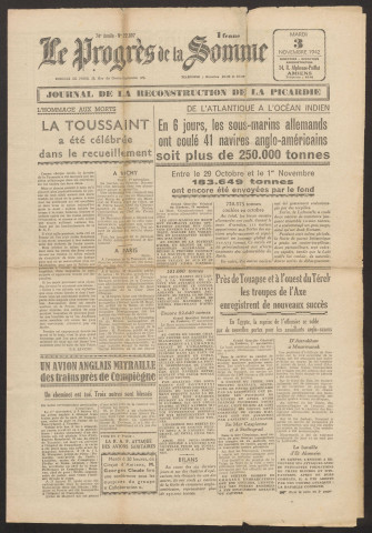 Le Progrès de la Somme, numéro 22807, 3 novembre 1942