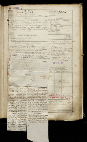 Caru, Roger Aimable, né le 09 juin 1890 à Brutelles (Somme), classe 1910, matricule n° 1361, Bureau de recrutement d'Abbeville