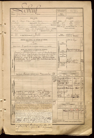 Lebeuf, Jules Désiré, né le 08 mars 1869 à Mers-les-Bains (Somme), classe 1889, matricule n° 1235, Bureau de recrutement d'Abbeville