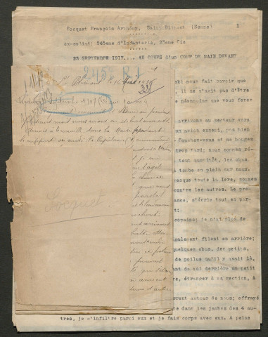 Témoignage de Socquet, François Arthémy et correspondance avec Jacques Péricard