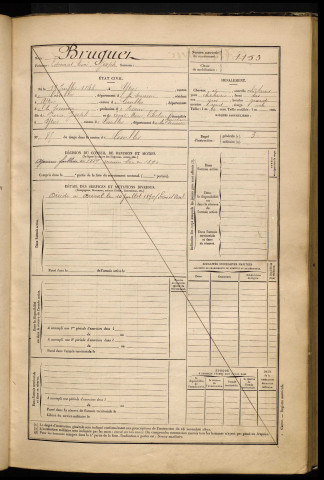 Bruguet, Edouard Aimé Joseph, né le 12 juillet 1868 à Ytres (Somme), classe 1888, matricule n° 1153, Bureau de recrutement de Péronne