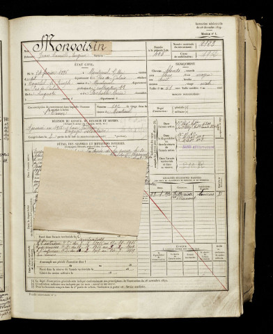 Monvoisin, Jean Camille Eugène, né le 24 février 1896 à Montreuil (Pas-de-Calais), classe 1916, matricule n° 2123, Bureau de recrutement d'Amiens