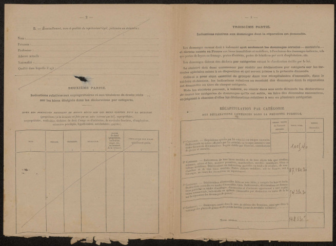 Cléry-sur-Somme. Demande d'indemnisation des dommages de guerre : dossier Lefevre-Ringlet