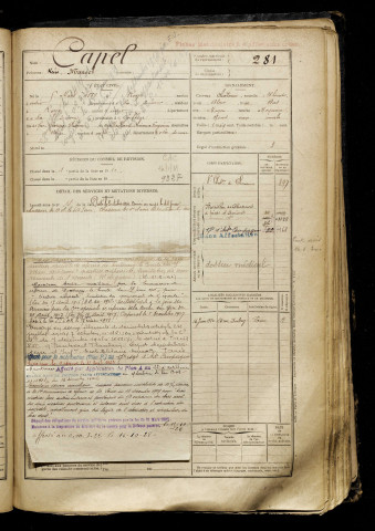 Capel, René Marcel, né le 05 mars 1889 à Roye (Somme), classe 1909, matricule n° 281, Bureau de recrutement de Péronne