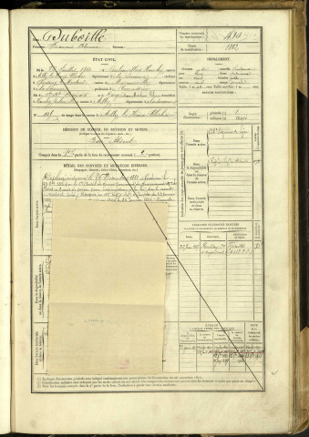 Duboillle, François Bénoni, né le 26 juillet 1860 à Hanchy, commune de Coulonvillers (Somme, France), classe 1880, matricule n° 410, Bureau de recrutement d'Abbeville