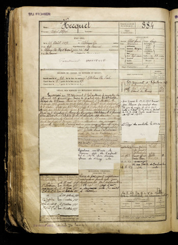 Hecquet, André Alfred, né le 26 août 1898 à Abbeville (Somme), classe 1918, matricule n° 384, Bureau de recrutement d'Abbeville