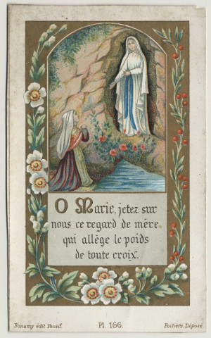 Ô Marie, jetez sur nous ce regard de mère qui allège le poids de toute croix. La Grotte de Lourdes. Apparition de la Vierge à Sainte Bernadette du Pére Zucchi