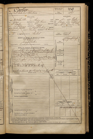 Carlier, Paul Charles Louis Alphonse, né le 18 octobre 1872 à Cléry-sur-Somme (Somme), classe 1892, matricule n° 1247, Bureau de recrutement de Péronne