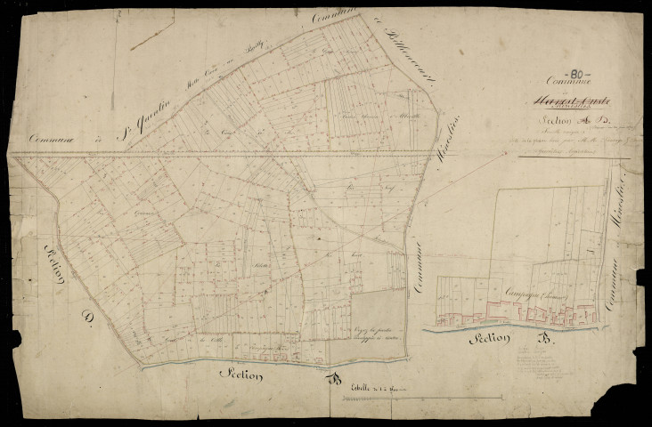 Plan du cadastre napoléonien - Meneslies (Marest-Ouste) : Plaine (La), section A de Oust-Marest devenue section D de Méneslie en 1870
