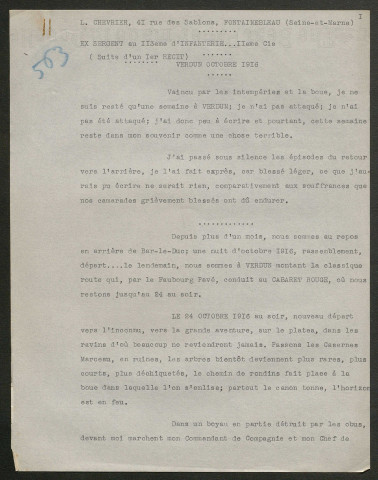 Témoignage de Chevrier, L. et correspondance avec Jacques Péricard