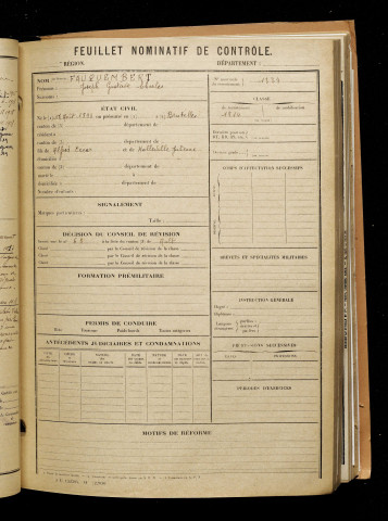 Fauquembert, Joseph Gustave Charles, né le 17 août 1894 à Brutelles (Somme), classe 1914, matricule n° 1334, Bureau de recrutement d'Abbeville