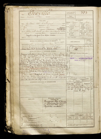Proville, Eugène Alban, né le 20 août 1901 à Amiens (Somme), classe 1921, matricule n° 323, Bureau de recrutement d'Amiens