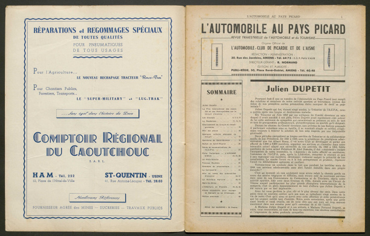 L'Automobile au Pays Picard. Revue de l'Automobile et du Tourisme. Organe officiel de l'Automobile-Club de Picardie et de l'Aisne, 369, mai 1952