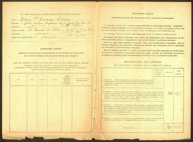 Bray-sur-Somme. Demande d'indemnisation des dommages de guerre : dossier Bridoux