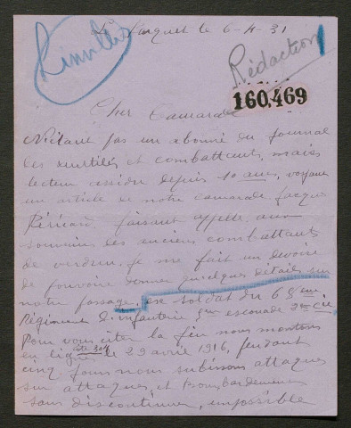 Témoignage de Amelot, Gaston et correspondance avec Jacques Péricard