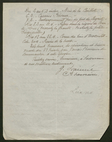 Témoignage de Lainné, G. (Lieutenant colonel) et correspondance avec Jacques Péricard