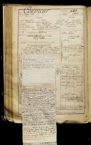 Couvreur, Sylvain Fidélis, né le 17 février 1883 à Caours (Somme), classe 1903, matricule n° 680, Bureau de recrutement d'Abbeville