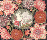 Image pieuse et canivet à décor floral figurant le Sacré-Coeur et la colombe du Saint-Esprit.