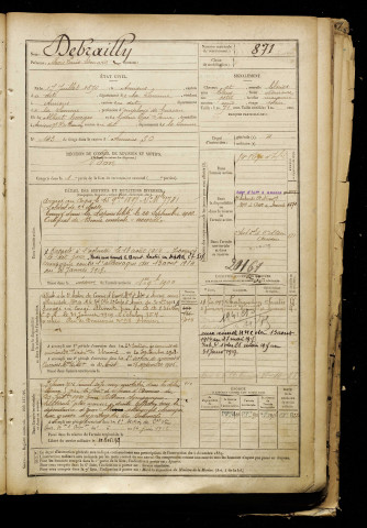 Debrailly, Alexis Louis Edouard, né le 17 juillet 1876 à Amiens (Somme), classe 1896, matricule n° 871, Bureau de recrutement d'Amiens